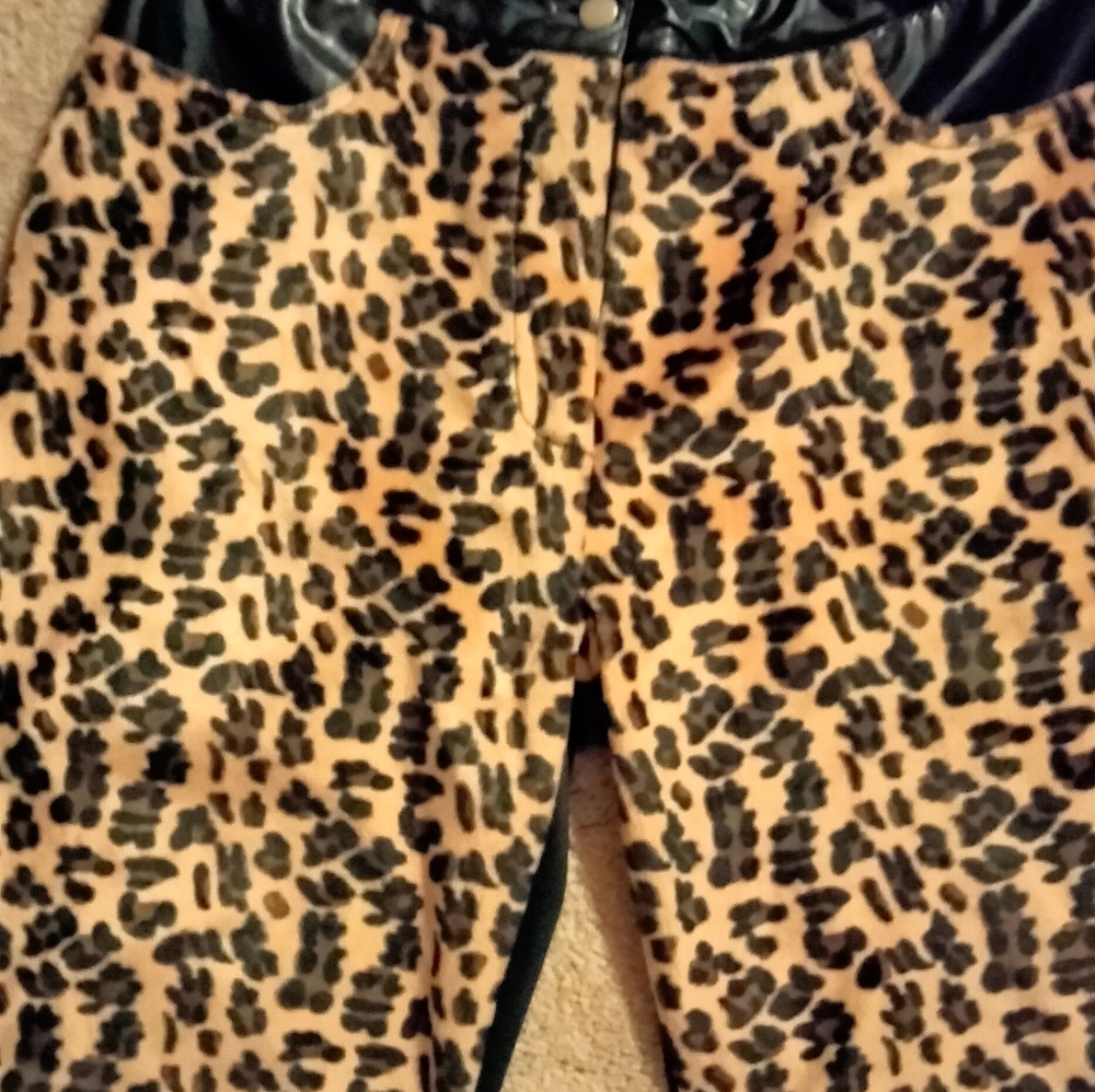 Textured women's pants with plastic trim and sheer backside